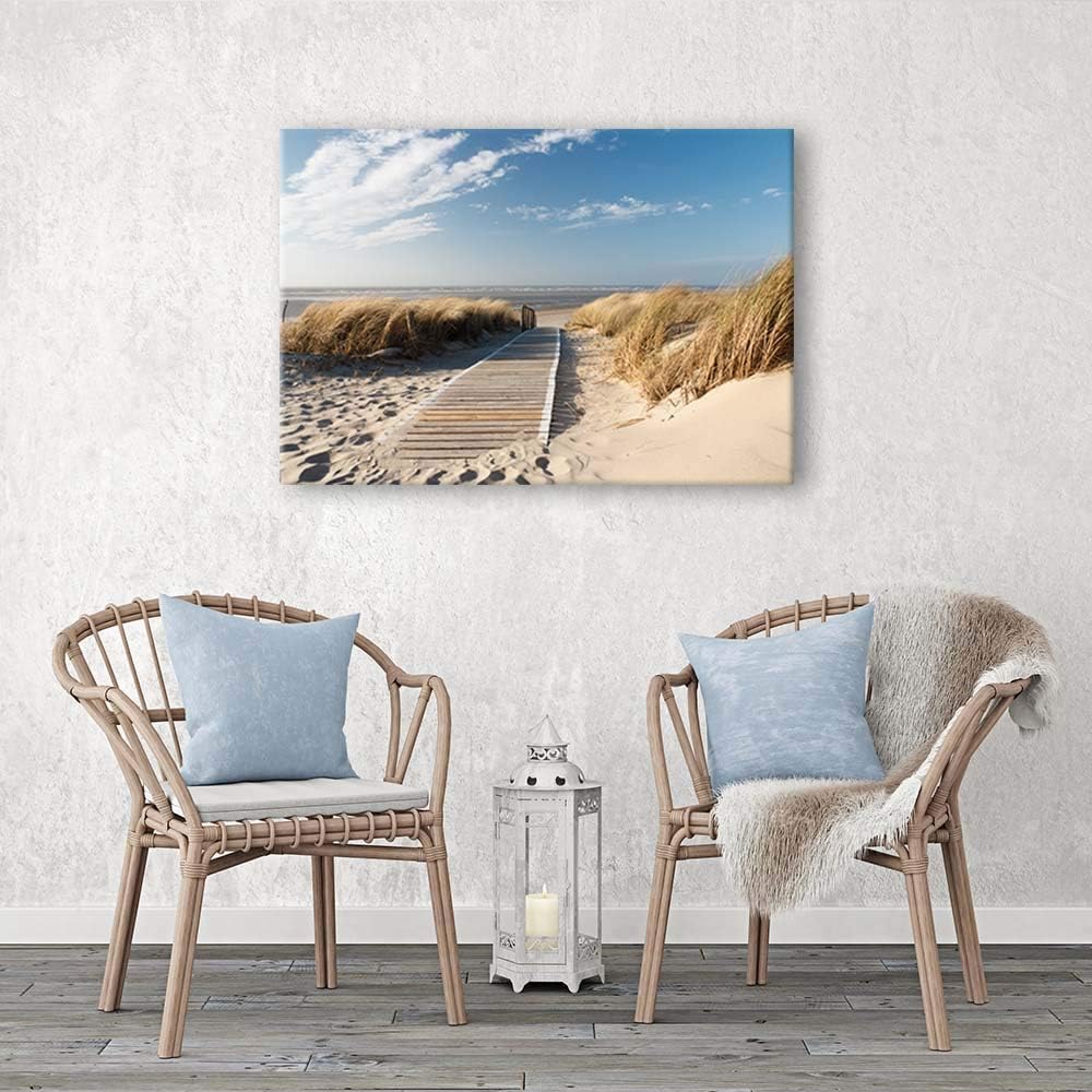 Feeby Leinwandbild Strand Bild Kunstdruck Meer Beige 60x40 cm Leinwandbild 60x40 cm Beige_a, Leinwan