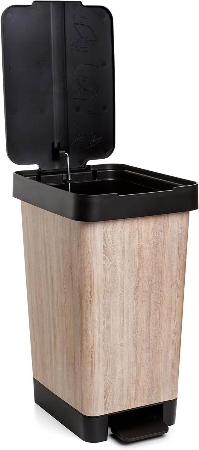 TATAY Mülleimer Küche Smart, 25L Fassungsvermögen, Einziehbares Pedal, Polypropylen, BPA-frei, 30L M