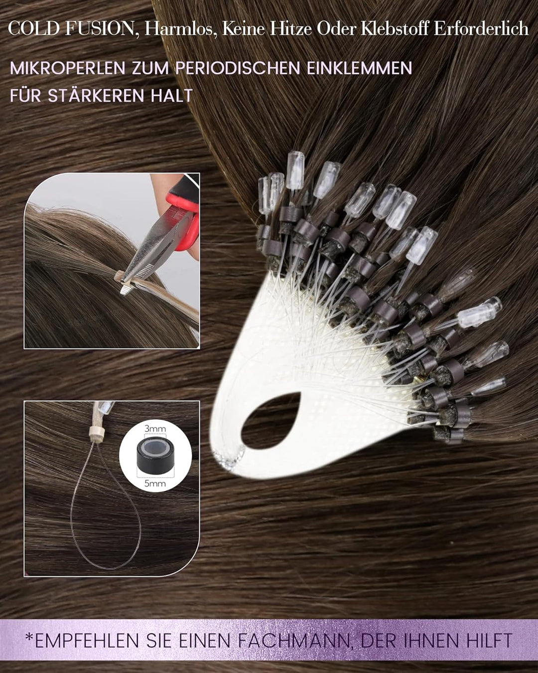 LaaVoo Easy Loop Hair Extensions Echthaar Braun 18zoll/45cm Haarverlängerung mit Microrings Unsicitb
