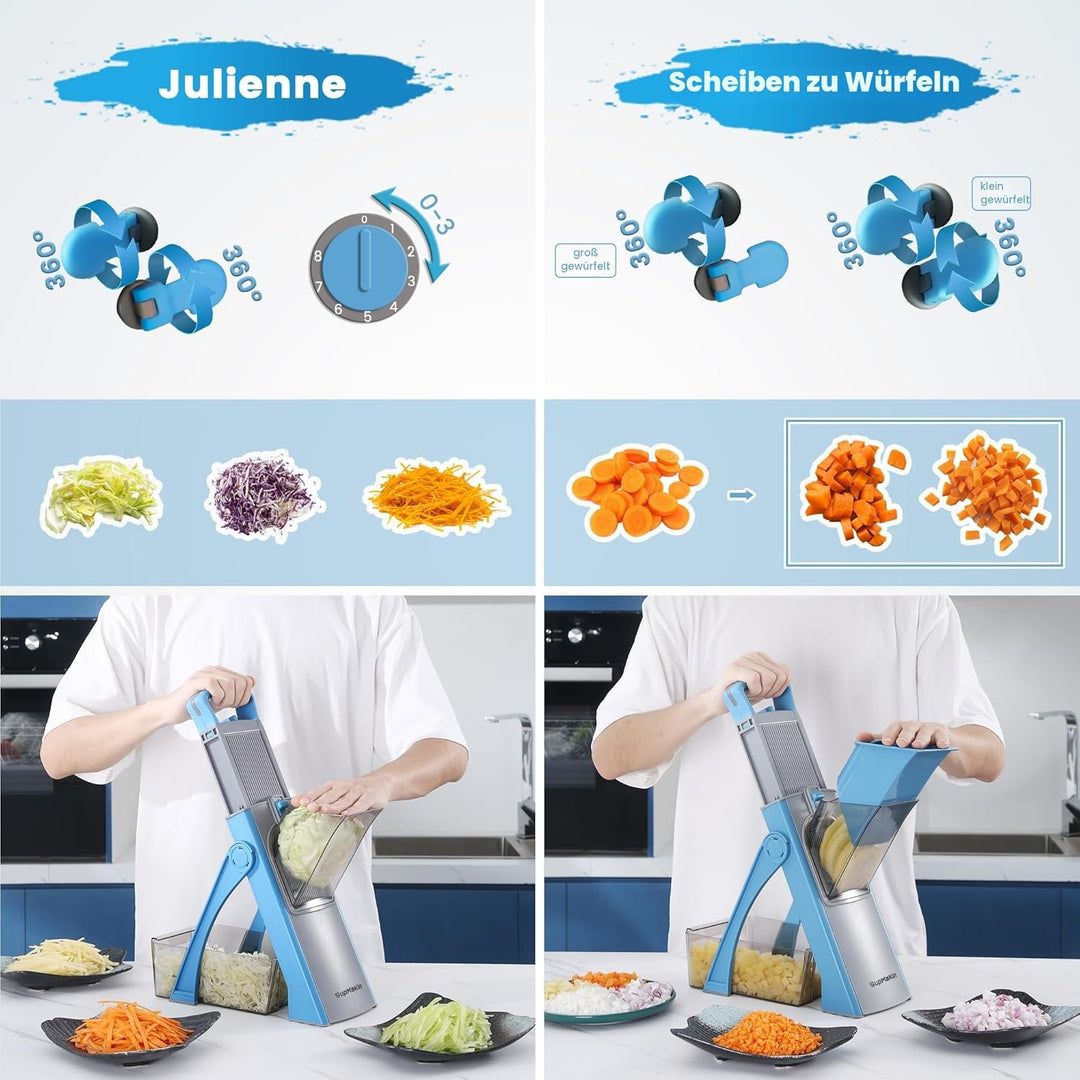 ONCE FOR ALL Gemüseschneider, Verstellbar Gemüsehobel Mandoline Vegetable Slicer Kartoffelschneider