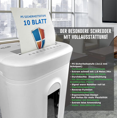 Professioneller Aktenvernichter- Brandneu! Sicherheitsstufe P5, Für Sensible Dokumente, 60 Min Dauer