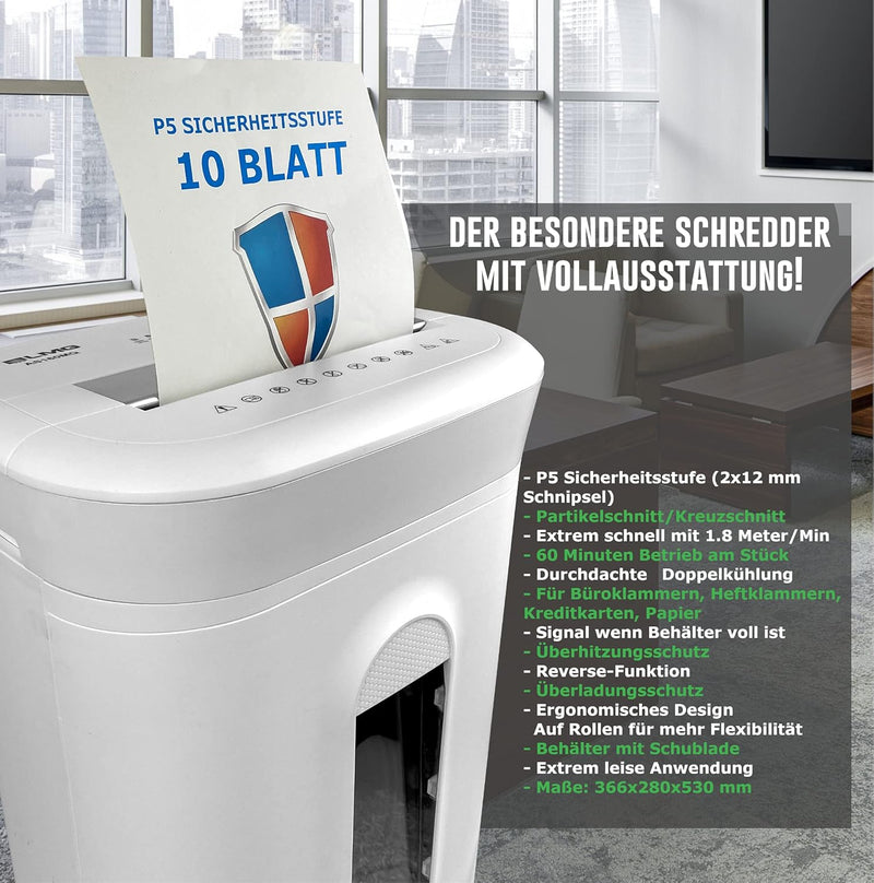 Professioneller Aktenvernichter- Brandneu! Sicherheitsstufe P5, Für Sensible Dokumente, 60 Min Dauer