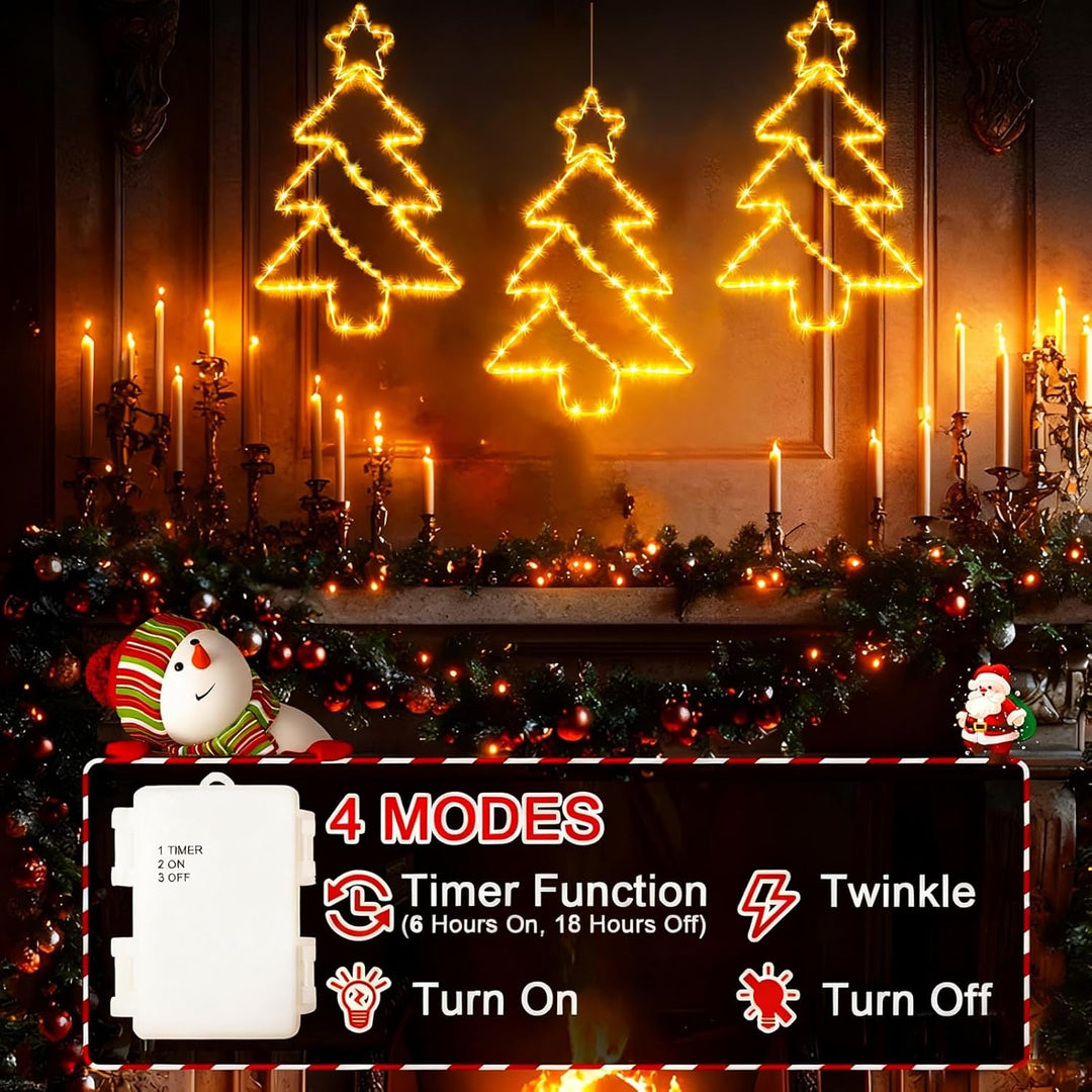 yowin Weihnachtsdeko Fenster 3 Stück 45 LED Weihnachtsbeleuchtung Batterie mit Timer, Fensterdeko We