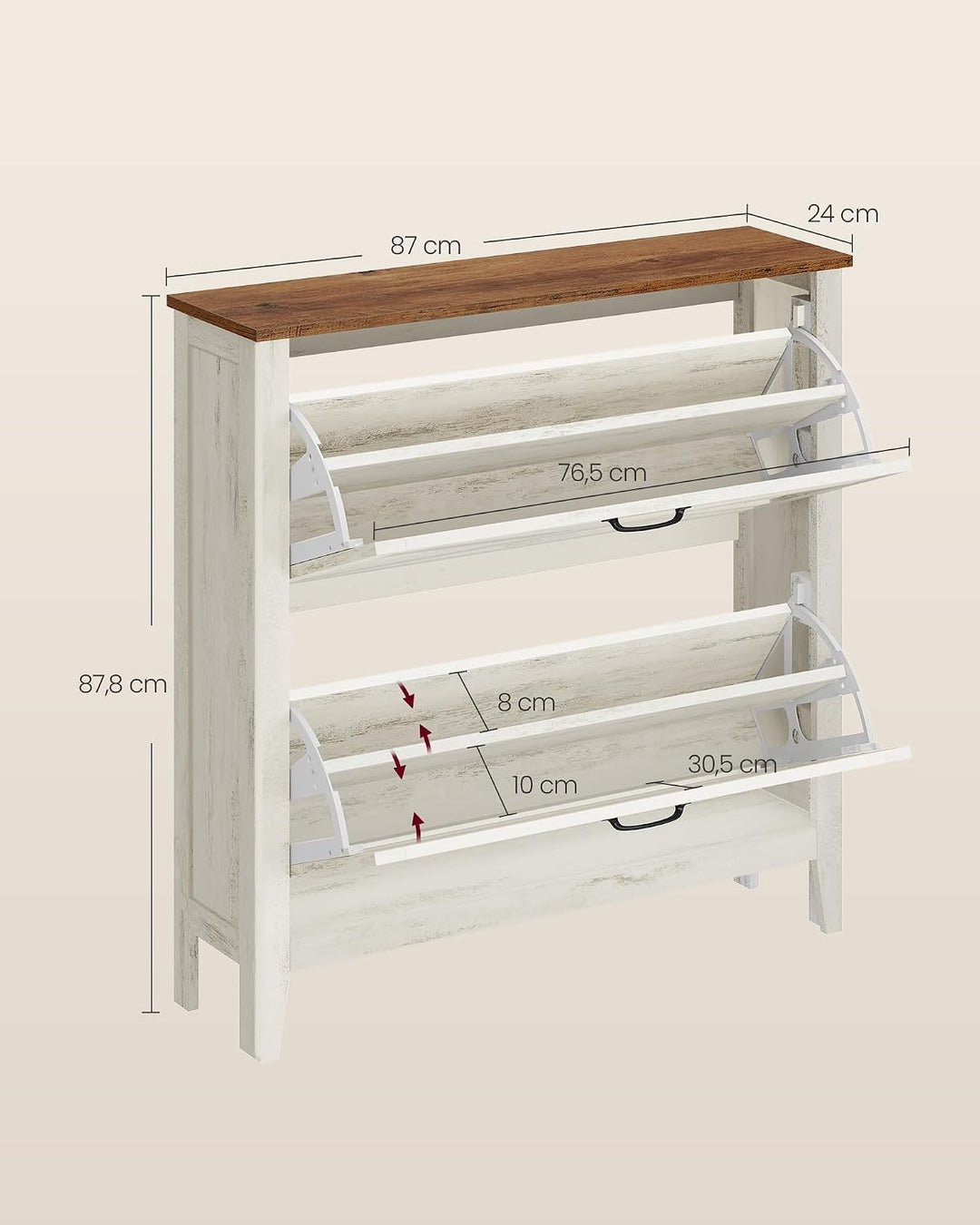 VASAGLE Schuhschrank, 2 Klappen, für 12-16 Paar Schuhe