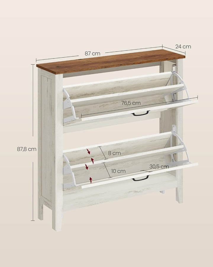 VASAGLE Schuhschrank, 2 Klappen, für 12-16 Paar Schuhe