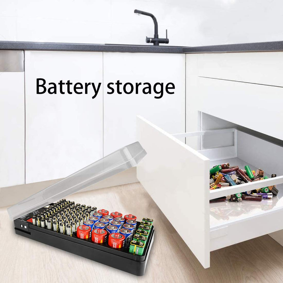 Batterie-Organizer, Aufbewahrungsbox mit Tester, hält 98 Batterien