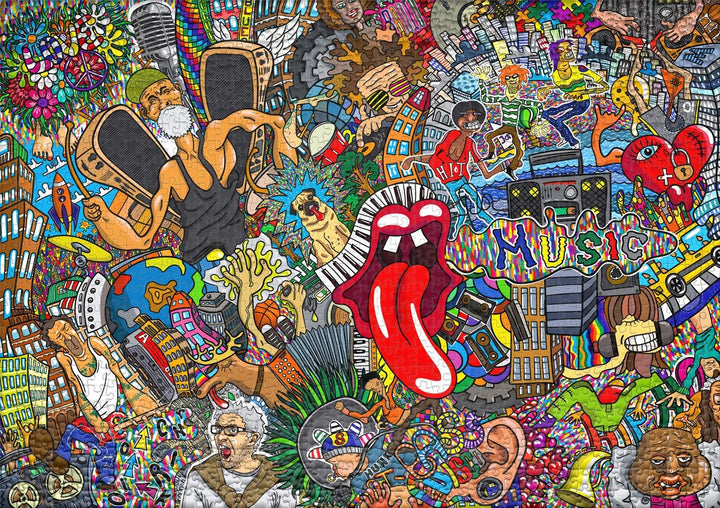 Ulmer Puzzleschmiede - Puzzle „Graffiti & Musik“ – Farbenfrohes 1000 Teile Kunst-Puzzle – Streetart-