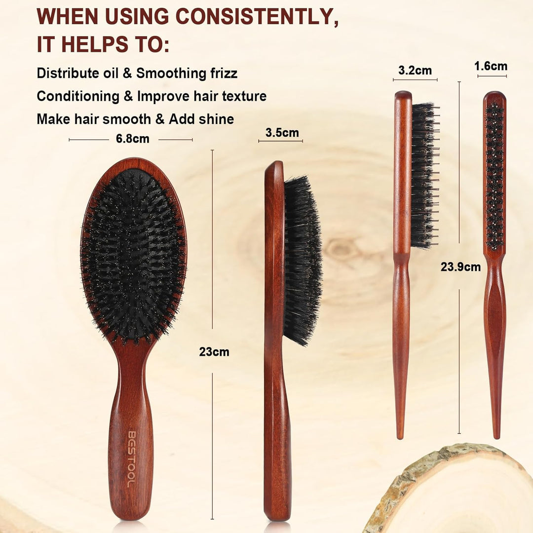 BESTOOL Haarbürste, 100% Wildschweinborsten Bürste für Damen, Herren, Kinder, Naturborsten Haarbürst