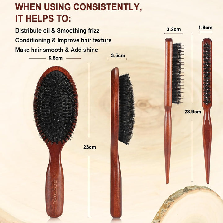 BESTOOL Haarbürste, 100% Wildschweinborsten Bürste für Damen, Herren, Kinder, Naturborsten Haarbürst