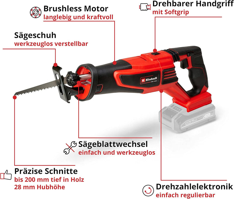 Einhell Akku-Universalsäge TE-AP 18/28 Li BL - Solo Power X-Change (Li-Ion, 18 V, 28 mm Hubhöhe, bür