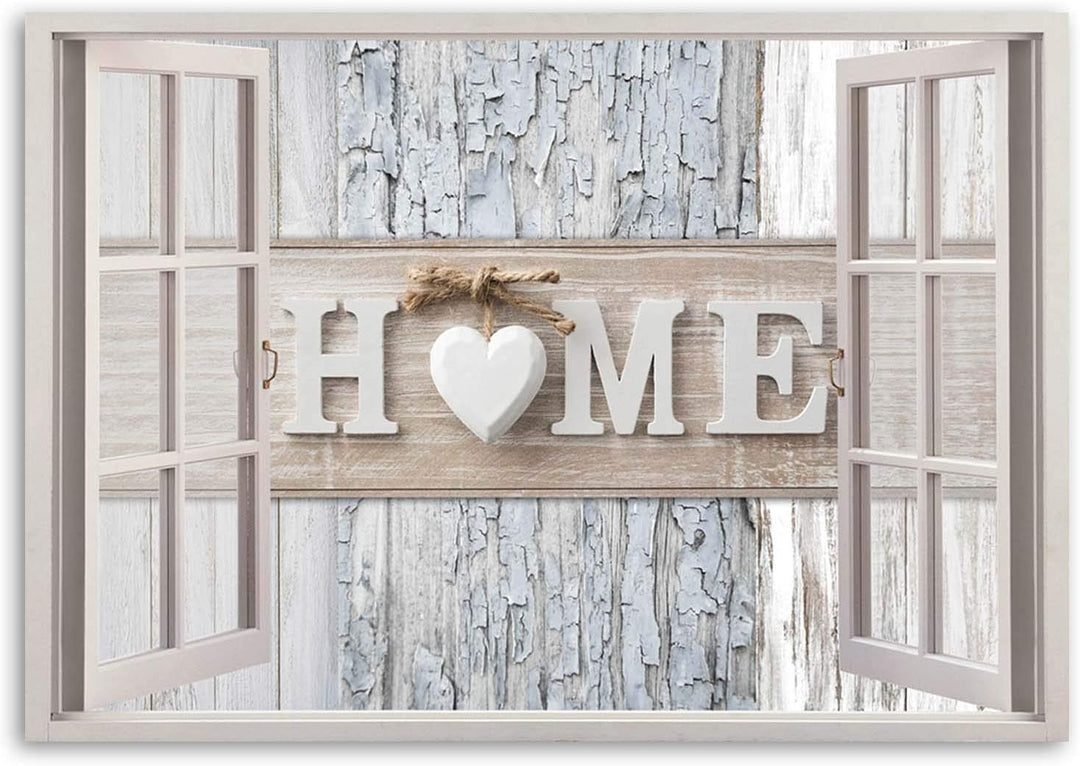 Feeby Leinwand Bilder - Fensterblick Natur- 120x80 cm- Deko Wohnzimmer - Wandbilder Schlafzimmer - D