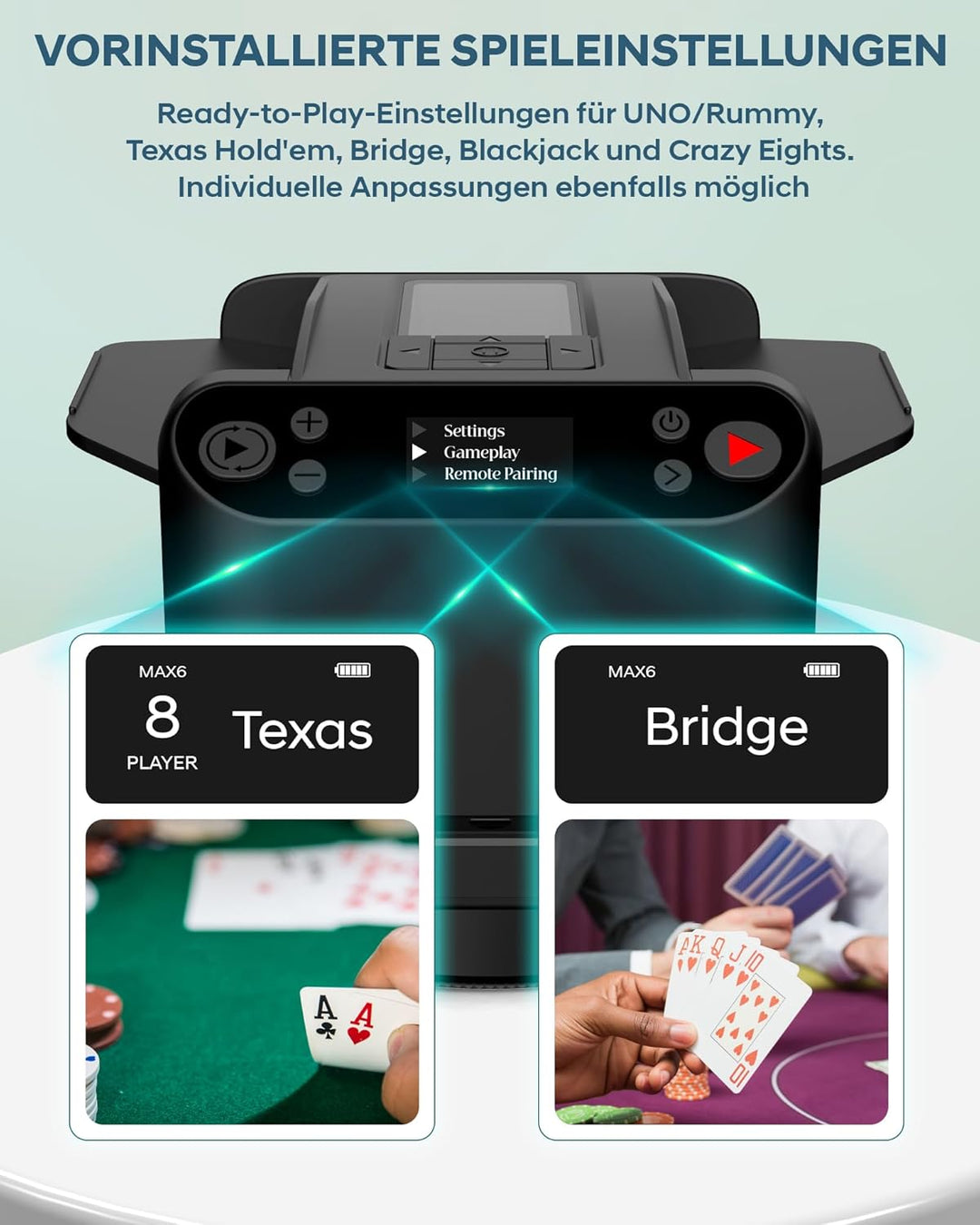 Automatischer Kartenmischer und Austeiler, 360° Drehung für 1–2 Decks, Kartenmischmaschine Kartenmis