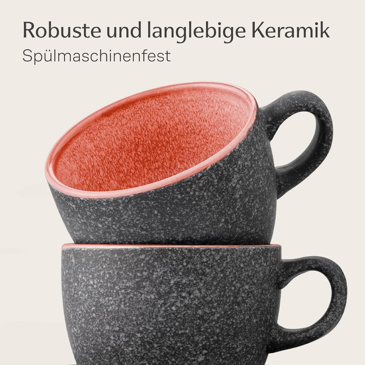 Cosumy Espressotassen mit Untertassen 4er Set - 90 ml Keramik, 𝗗𝗶𝗰𝗸𝘄𝗮𝗻𝗱𝗶𝗴𝗲𝘀 Steingut mit Handgeferti