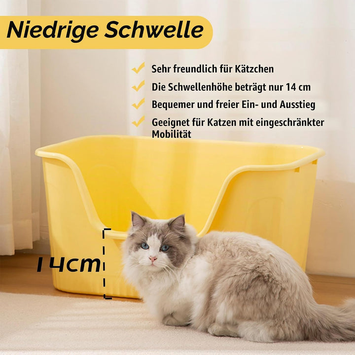 Vealind Offen Katzenklo XL, Katzentoilette Hoher Rand, 55x40x26cm Gross Katzenklo, katzentoiletten E