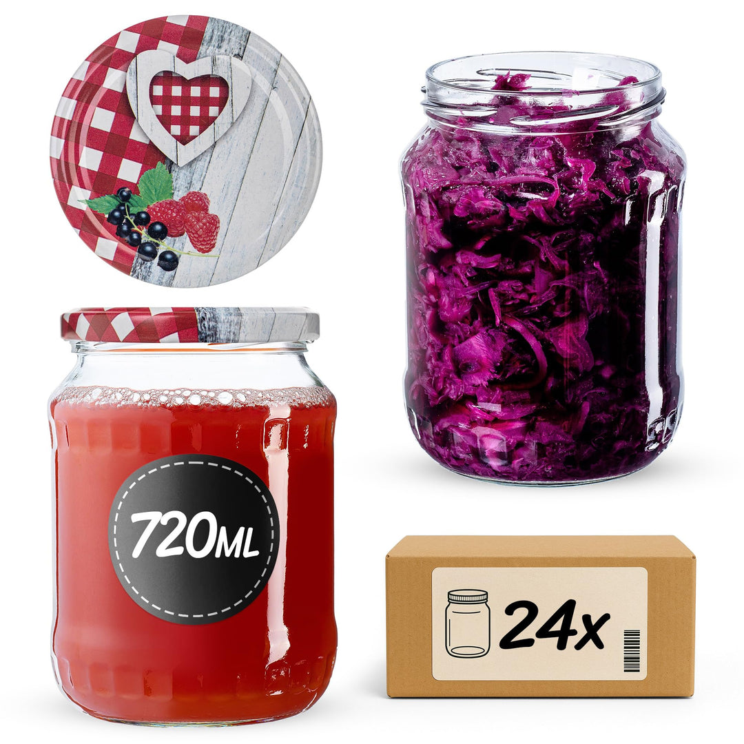 KADAX 24er Set Einmachgläser 720ml TO82, Grosse Sturzgläser mit Schraubdeckel, Einkochgläser Ferment