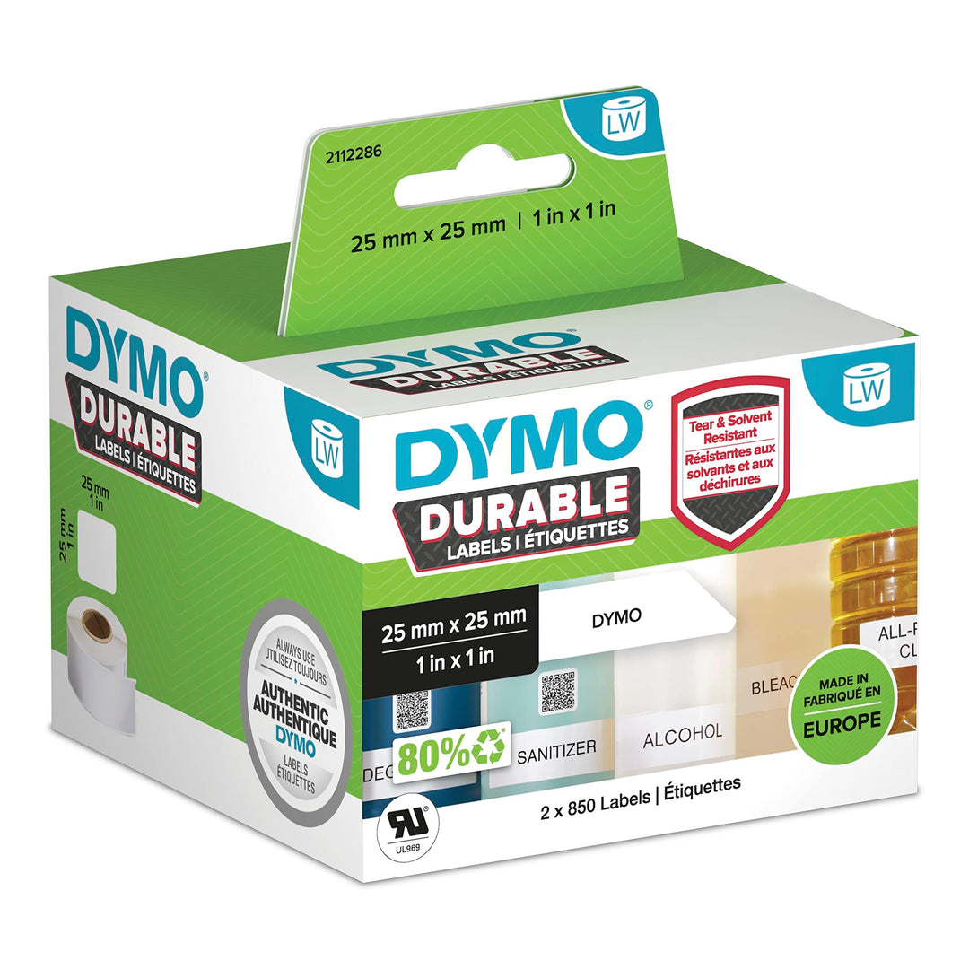 DYMO 2112286 Etiketten Rolle 25 x 25mm Polypropylen-Folie Weiss 1700 St. Permanent Universal-Etikett