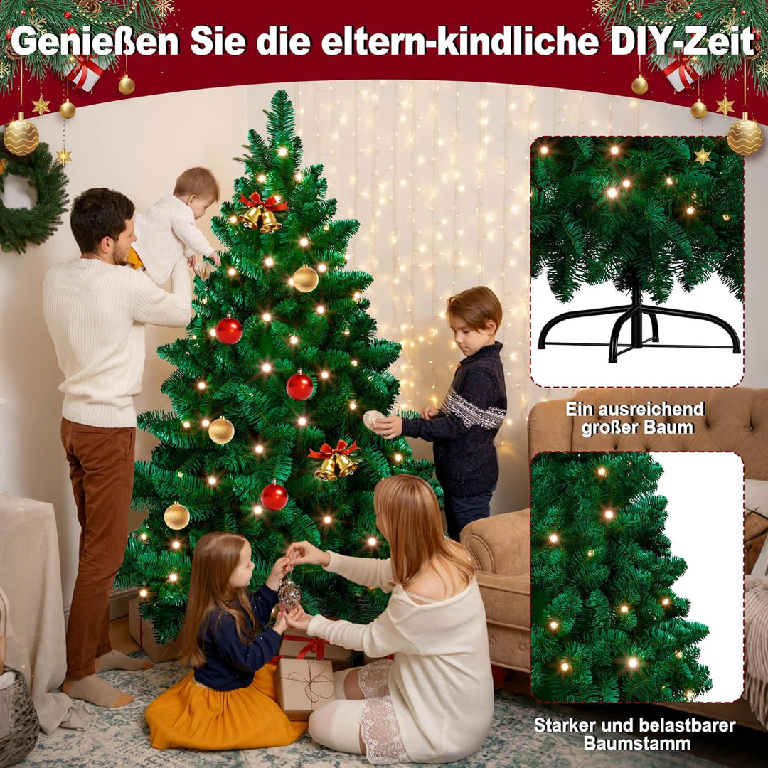 YRHome 150cm Grün PVC Künstlicher Weihnachtsbaum mit Beleuchtung - 180 Leuchten LED Christbaum Tanne