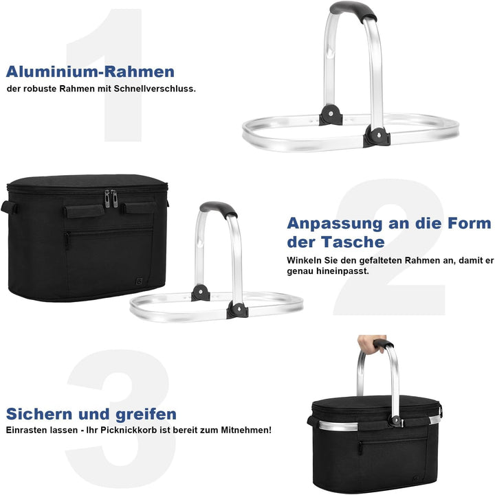 ALLCAMP 22L Einkaufskörbe Gross Isolierkorb Kühlkorb Kühltasche Picknickkorb Thermotasche Kühltasche