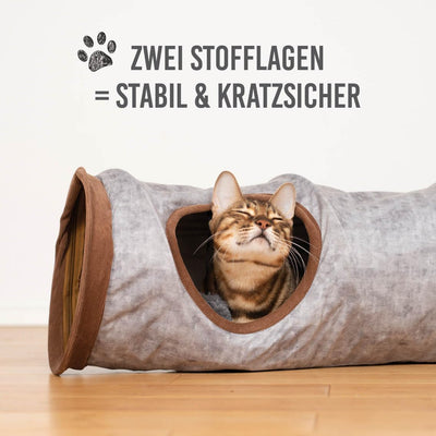 KaraLuna Premium Katzentunnel 120 x 24 cm I 3 Gucklöcher & Spielbälle I Katzen Spieltunnel Faltbar K
