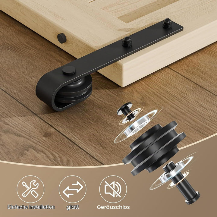 TSMST 296CM Schiebetürbeschlag Set, Schwarzes Schienenset passend für eine einzelne Holztür, J-Form