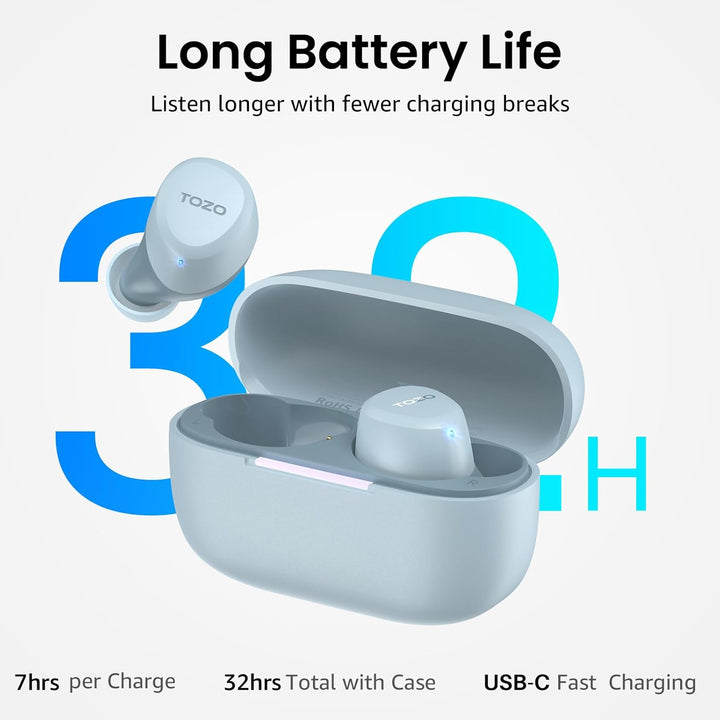 TOZO A1 In-Ear Kopfhörer Kabellos Bluetooth 5.3 mit 2 Mikrofonen für KI-Anrufe, App-Steuerung, 32 St