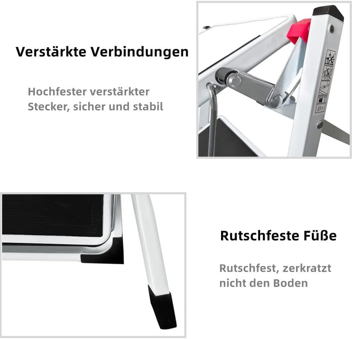 Mini-Klapptritt aus Stahl mit 2 rutschfesten Stufen,trittleiter 2 Stufen klappbar Mini Stufenleiter