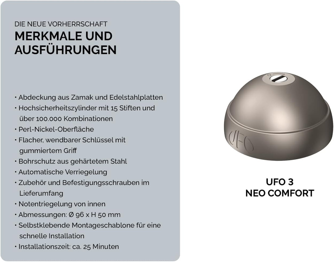 UFO MERONI SERRATURE Ufo 3 Neo Comfort Hochsicheres Diebstahlschutzschloss für Transporter und Leich