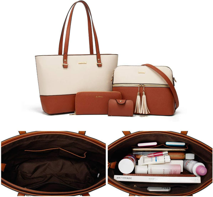 Frauen Mode Kunstleder Handtaschen Tote Tasche Schultertasche Top Griff Satchel Geldbörse Set 4pcs B