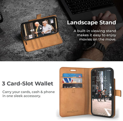 Snakehive iPhone 13 Pro Hülle Leder | Stylische Handyhülle mit Kartenhalter & Standfuss | Handyhülle
