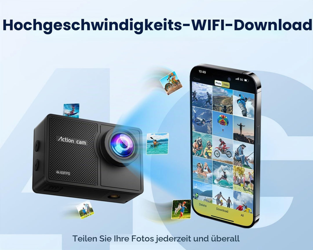 Action Cam Wasserdicht 4K60FPS mit 128GB Karte,131FT Unterwasserkamera 8X Zoom,WiFi Helmkamera 48MP,