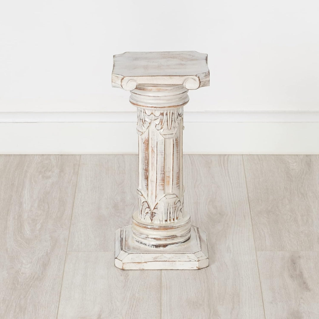 livasia Säule mit Schnitzerei, balinesische Dekosäule, Blumenpodest aus Albiziaholz, handgefertigt u