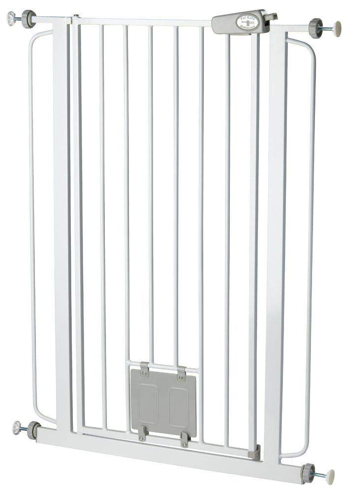 Bettacare Haustiergitter mit verriegelbarer Katzenklappe, 75 cm - 84 cm, Weiss, 104 cm in der Höhe,