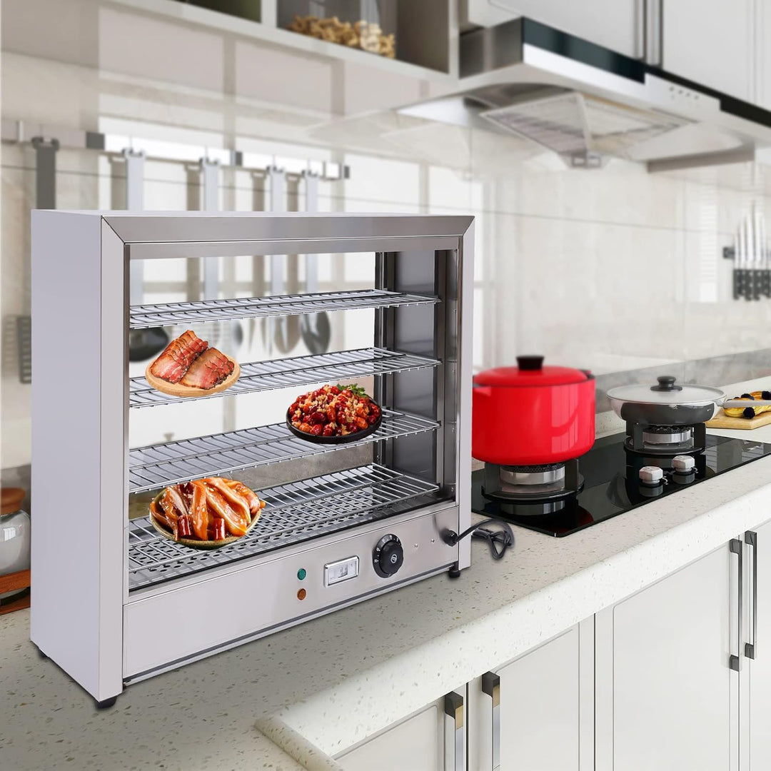 800W Warmhaltevitrine 4 Etagen Warmhaltetheke Wärmeschrank Speisenwärmer Warmhaltevitrine Edelstahl