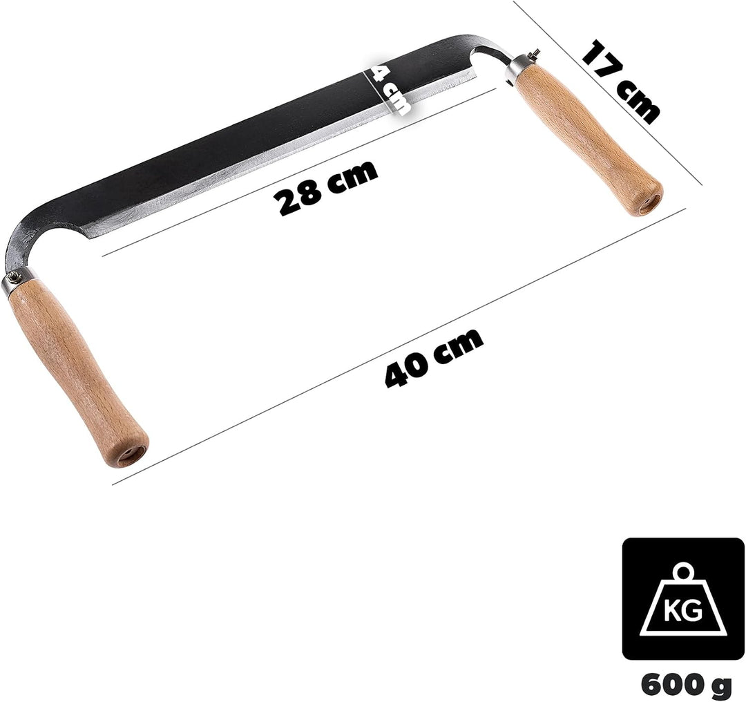 KADAX Zugmesser 280 mm für Holzbearbeitung, Ziehmesser mit gerader Klinge und zwei Holzgriffen, Rind