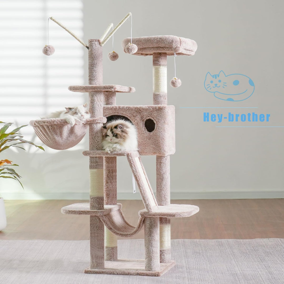 Hey-Brother Kratzbaum, 135 cm Indoor Katzenbaum, Mit gepolsterter Plattform Bett, Spielzeug Ball, Hö