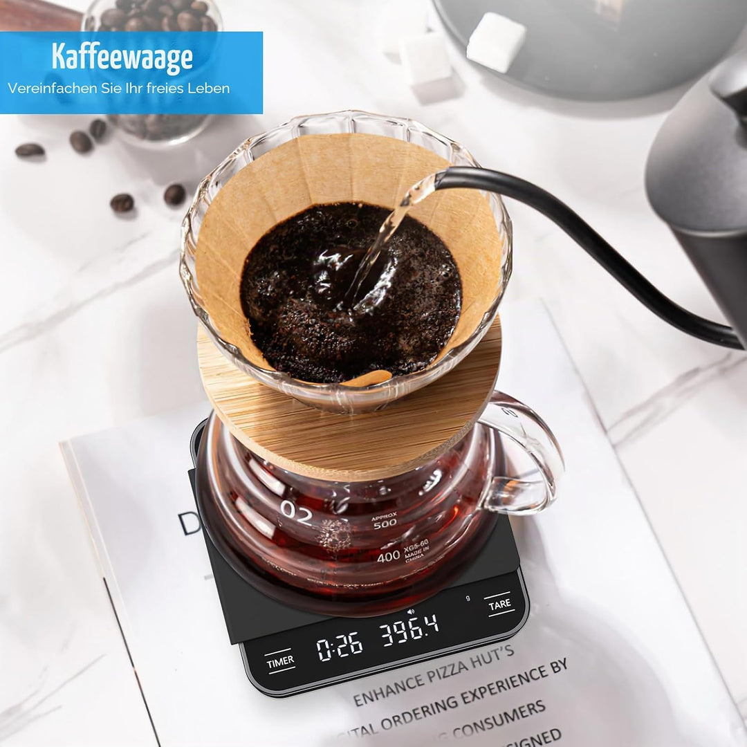 Brifit Mini Kaffeewaage mit Timer, Espresso Waage 2kg/0.1g, Feinwaage mit 3 Masseinheit, USB Wiedera