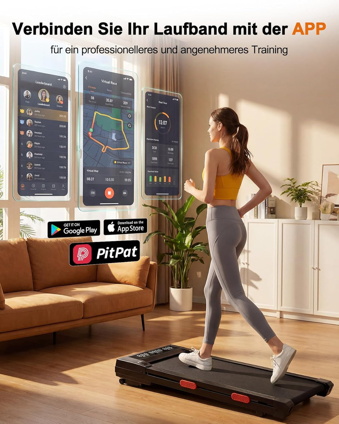 Raceable Walking Pad mit Steigung, Lacuffy Laufband für Zuhause mit APP-Steuerung, unter dem Schreib