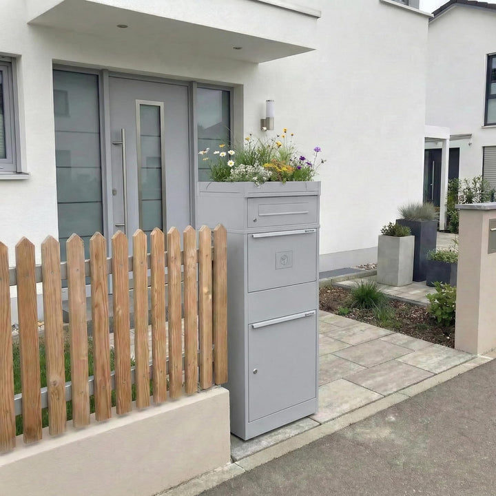 Metzler Paketbox mit Pflanzdach, Postbox rostfrei & massiv Paketbriefkasten XXL, Standbriefkasten mo