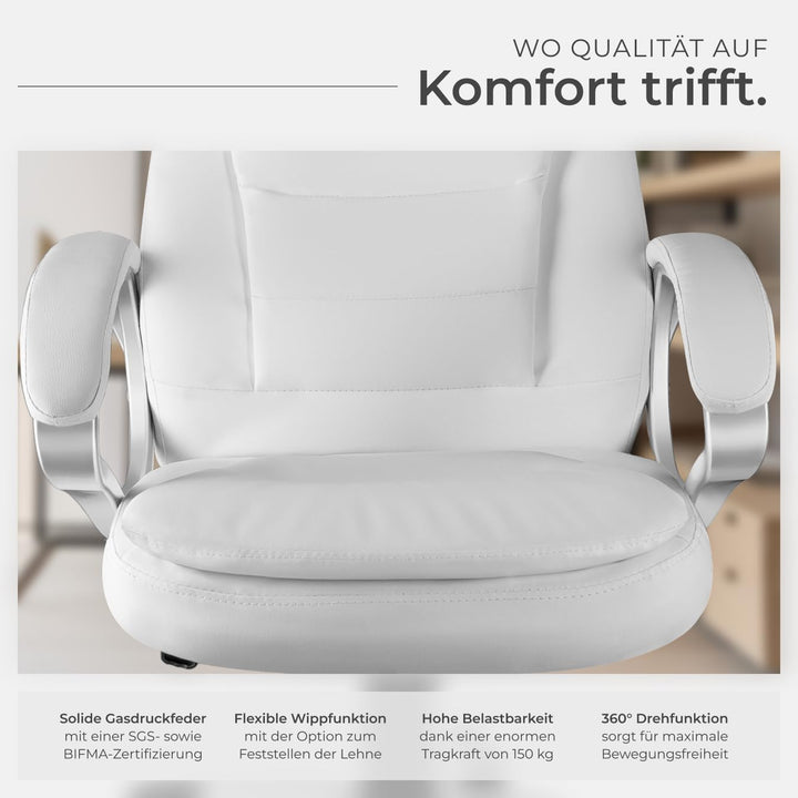 tectake Chefsessel, Bürostuhl ergonomisch, Drehstuhl mit Rollen, Gaming Stuhl, hohe Rückenlehne und