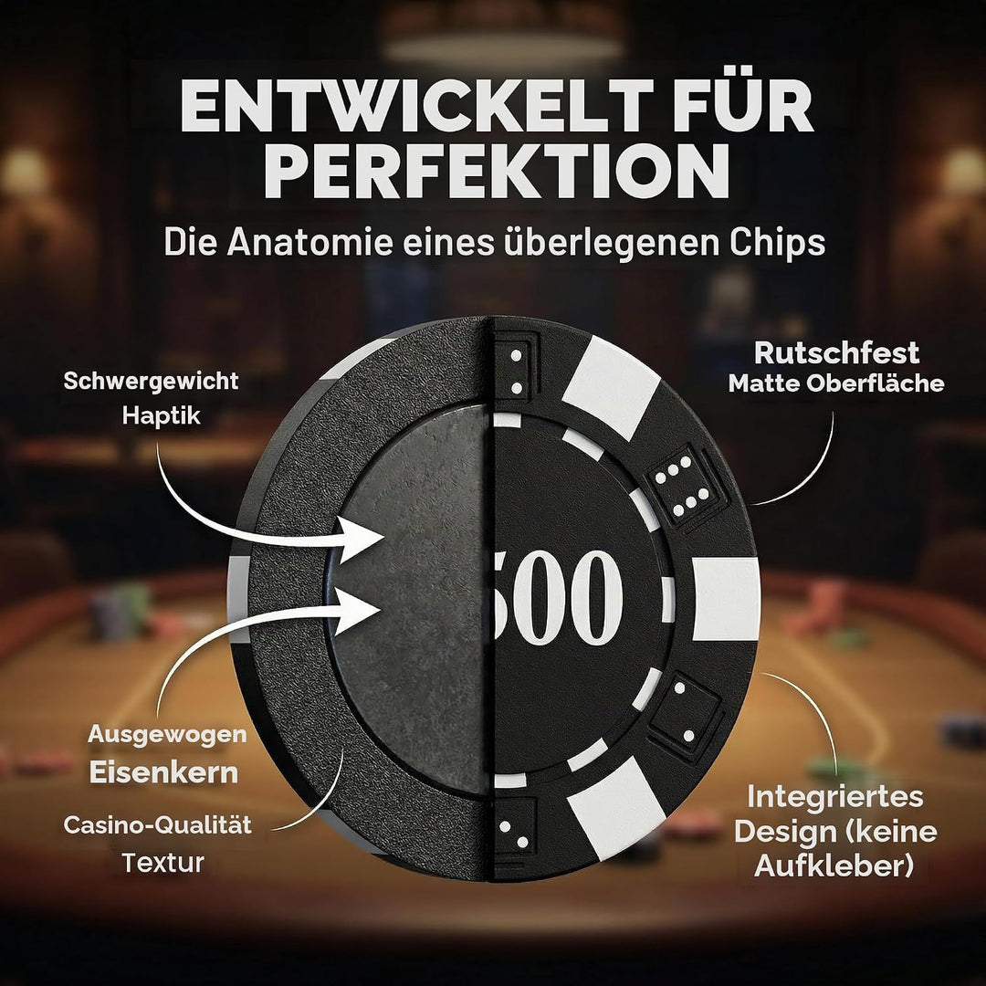 Pokerchips-Set mit Wertangaben, 500 Stück, 11,5 Gramm, nummerierte Chips mit Aluminiumkoffer, von $1