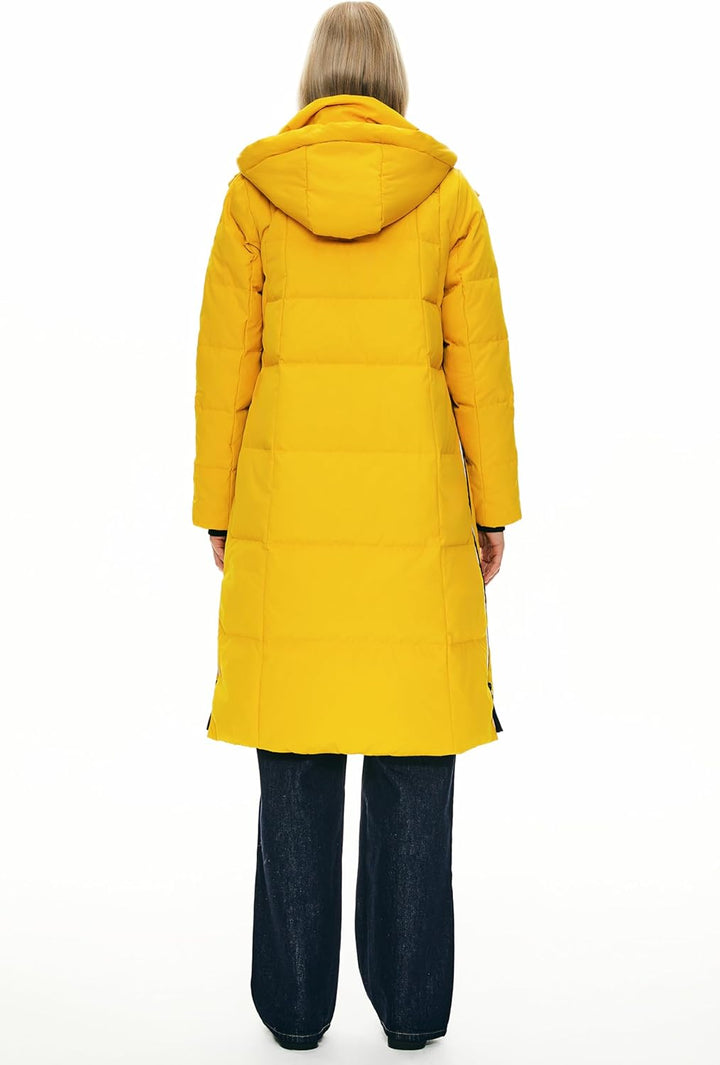Orolay Damen Verdickte Daunenjacke Langer Wintermantel Mit Kapuze Pufferjacke XS Gelb, XS Gelb
