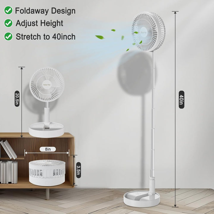 Ledeak Standventilator mit tragbarem Solarpanel, 20.3 cm Teleskop-Ventilator, faltbar, wiederaufladb