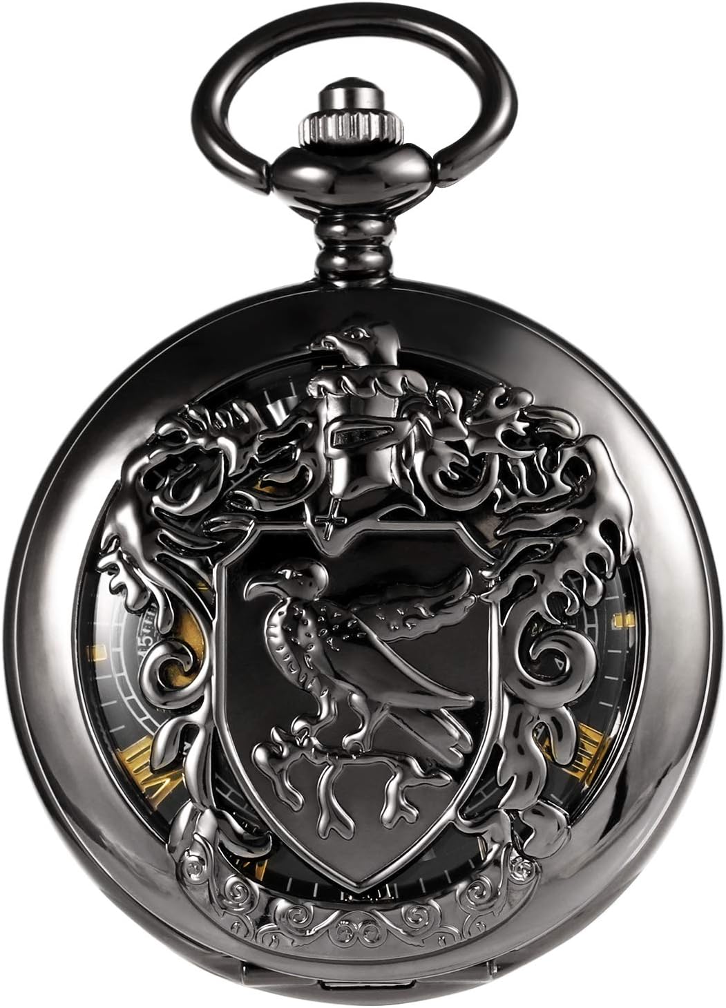 TREEWETO Unisex Taschenuhr Mechanisch Doppelter Abdeckung Vogelschild Skelett Steampunk Für Herren D
