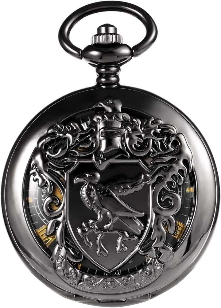 TREEWETO Unisex Taschenuhr Mechanisch Doppelter Abdeckung Vogelschild Skelett Steampunk Für Herren D