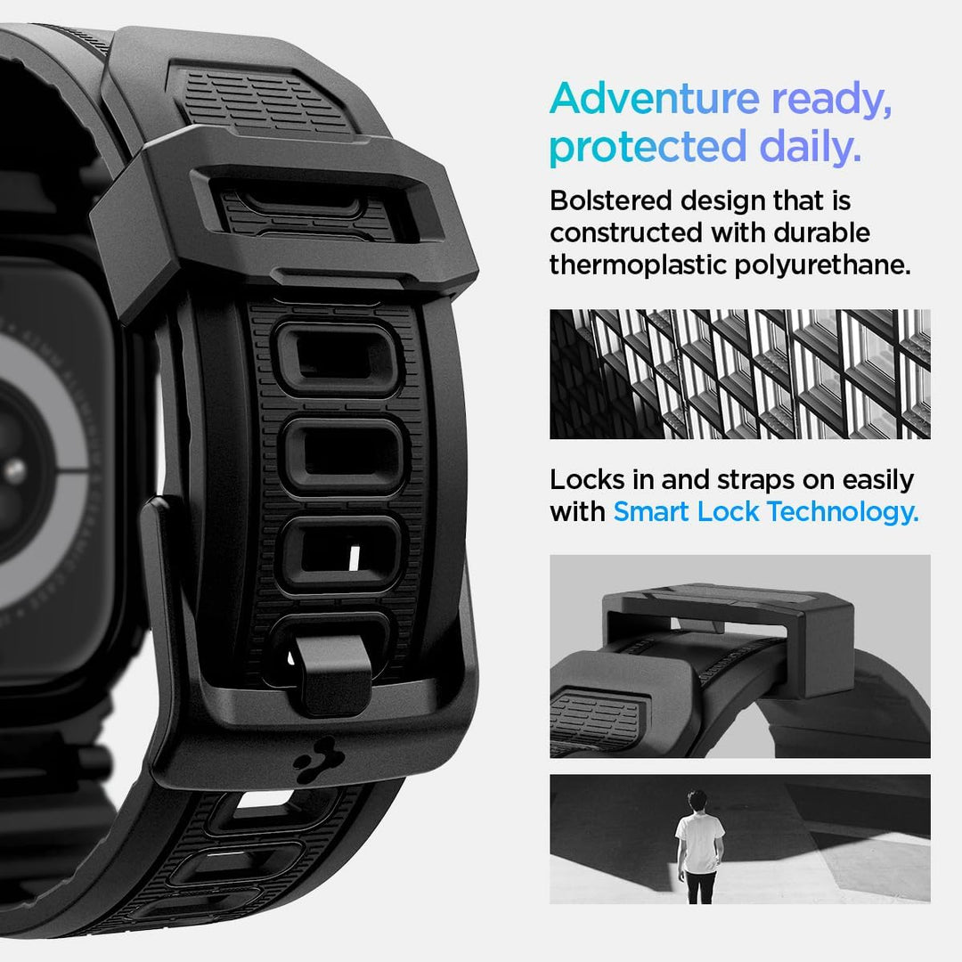 Spigen Rugged Armor Pro Hülle mit Armband Kompatibel mit Apple Watch 11/10 42mm (2025/2024) Schwarz,