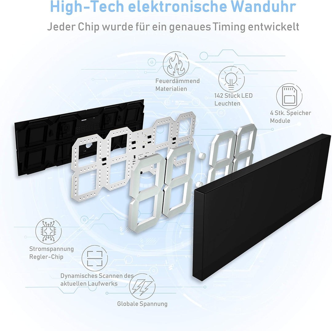 LED Digitale Uhr Grosse Wanduhr mit 18-Zoll-LED-Anzeige, Countdown-Uhr mit 8 einstellbaren Helligkei