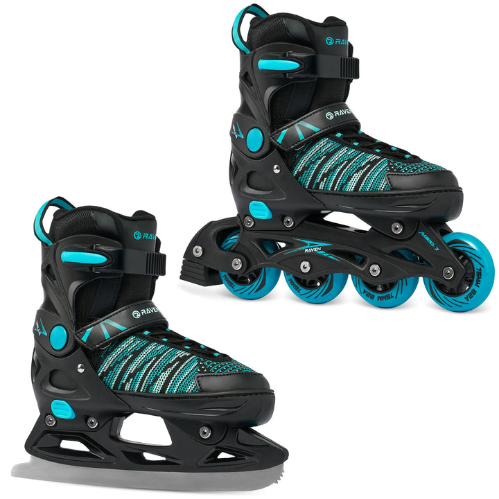 Raven Vella Black/Mint 2in1 Verstellbare Schlittschuhe und Inline Skates - Inliner für Kinder und Er