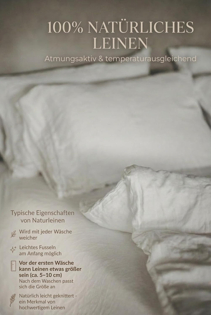 Kissenbezug 100% Leinen Stonewashed – Natur Kopfkissenhülle, Weich, Atmungsaktiv & Langlebig Off Whi
