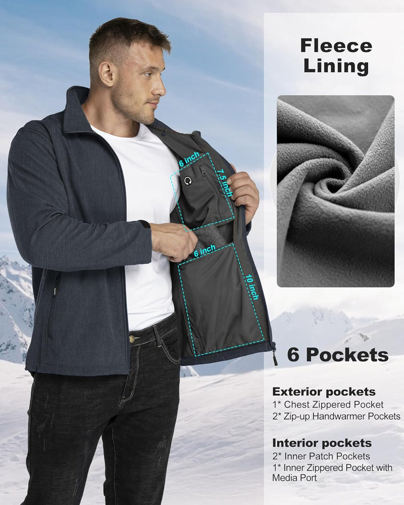 33,000ft Softshelljacke für Herren Wasserdicht Winterjacke Winddicht Warme Fleece Gefüttert Windbrea