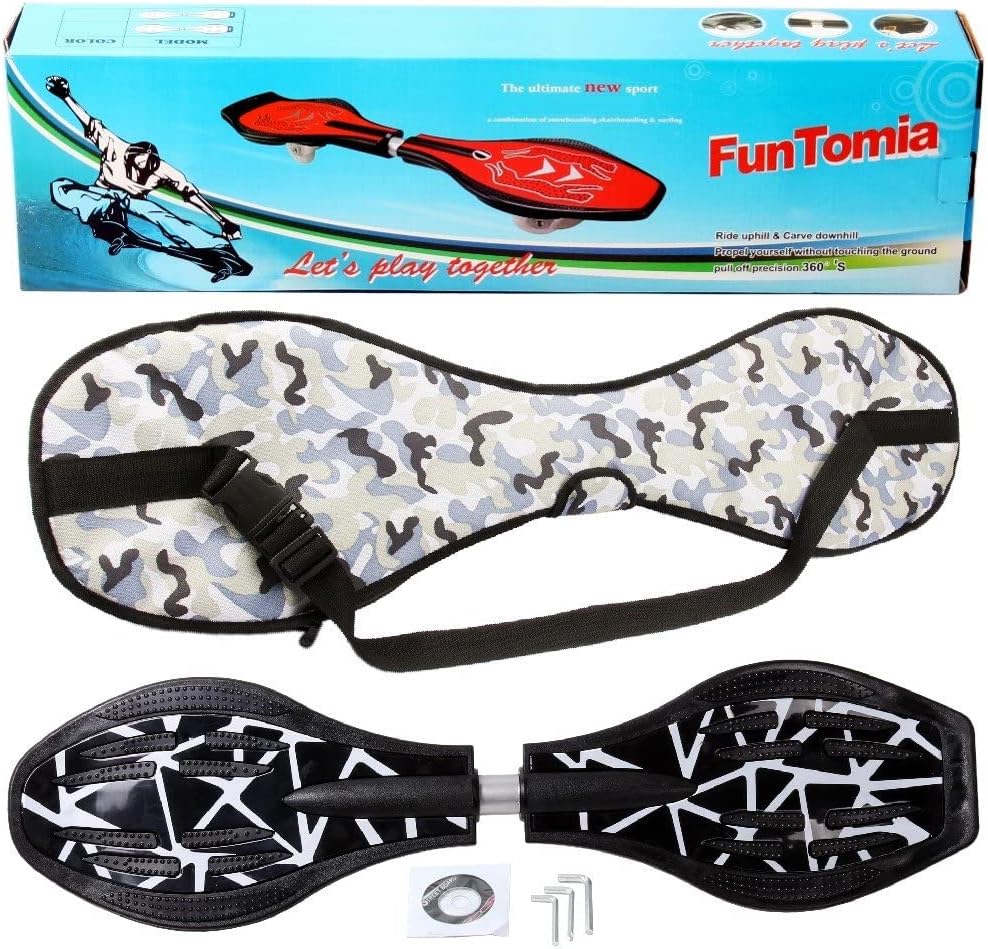 FunTomia Waveboard Original Mach1 Kugellager inkl. Tasche (Verschiedene Farbdesigns) Schwarz /
